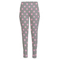 Grey And Pink Polka Dot Pattern Print High-Waisted Pocket Leggings