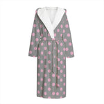 Grey And Pink Polka Dot Pattern Print Hooded Bathrobe