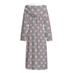 Grey And Pink Polka Dot Pattern Print Hooded Bathrobe