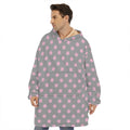 Grey And Pink Polka Dot Pattern Print Hoodie Blanket