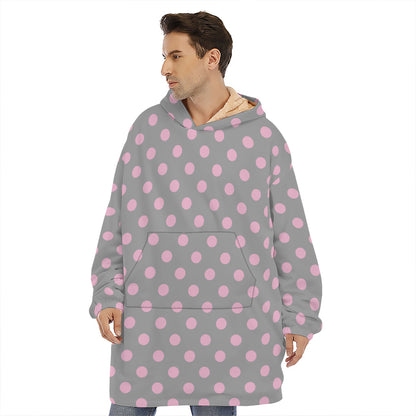Grey And Pink Polka Dot Pattern Print Hoodie Blanket