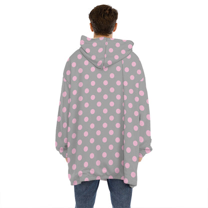 Grey And Pink Polka Dot Pattern Print Hoodie Blanket