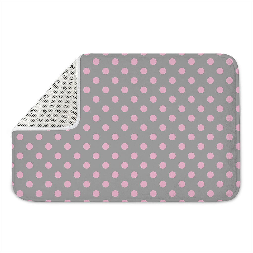 Grey And Pink Polka Dot Pattern Print Indoor Door Mat