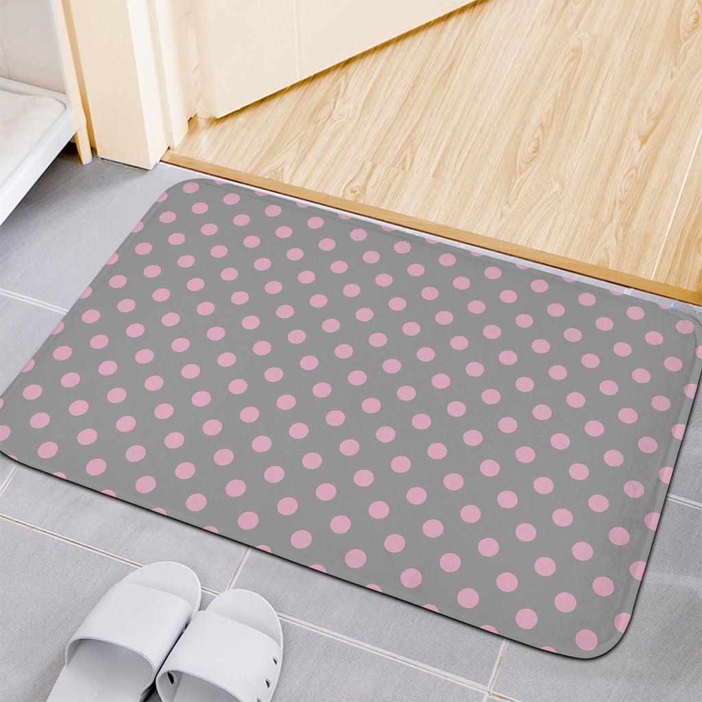 Grey And Pink Polka Dot Pattern Print Indoor Door Mat