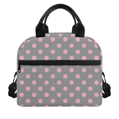 Grey And Pink Polka Dot Pattern Print Insulated Lunch Bag