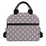 Grey And Pink Polka Dot Pattern Print Insulated Lunch Bag