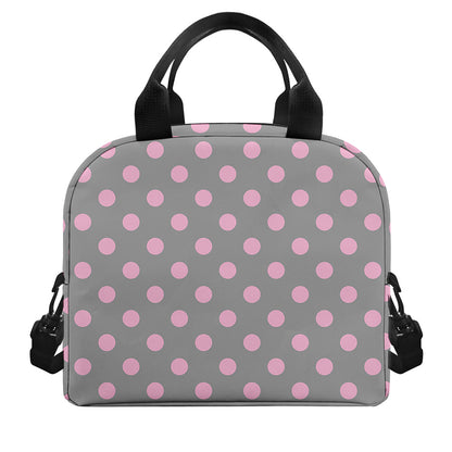Grey And Pink Polka Dot Pattern Print Insulated Lunch Bag