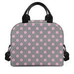 Grey And Pink Polka Dot Pattern Print Insulated Lunch Bag