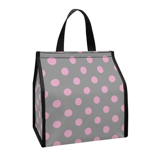 Grey And Pink Polka Dot Pattern Print Insulated Lunch Tote