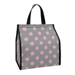 Grey And Pink Polka Dot Pattern Print Insulated Lunch Tote