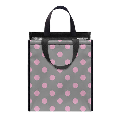 Grey And Pink Polka Dot Pattern Print Insulated Lunch Tote