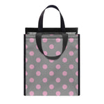 Grey And Pink Polka Dot Pattern Print Insulated Lunch Tote