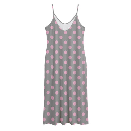 Grey And Pink Polka Dot Pattern Print Jersey Midi Cami Dress