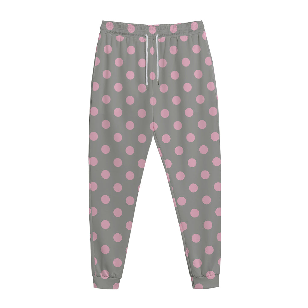Grey And Pink Polka Dot Pattern Print Jogger Pants