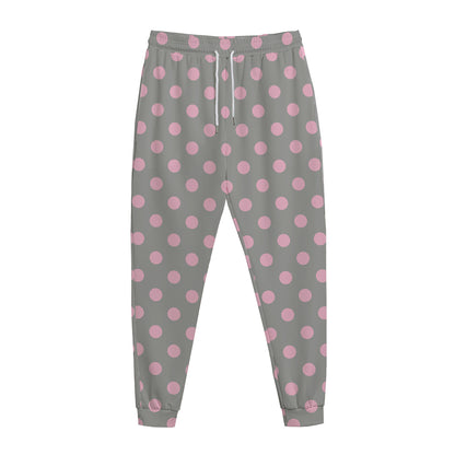 Grey And Pink Polka Dot Pattern Print Jogger Pants