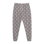 Grey And Pink Polka Dot Pattern Print Jogger Pants