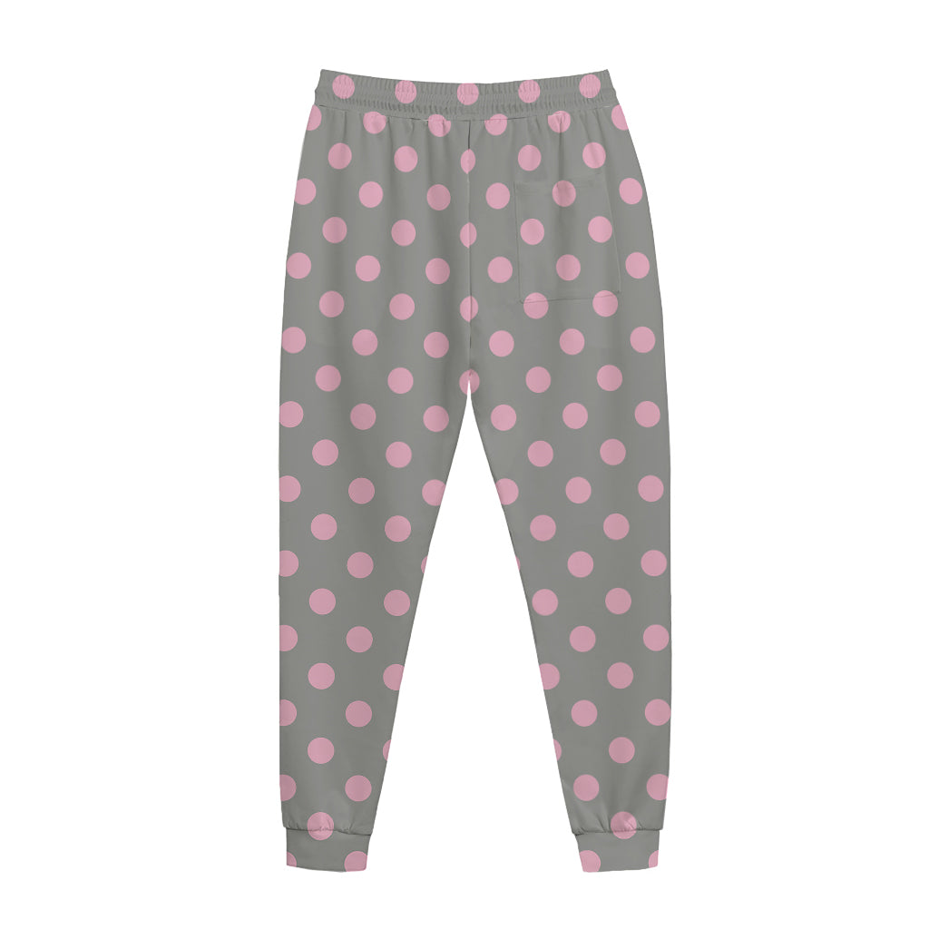 Grey And Pink Polka Dot Pattern Print Jogger Pants