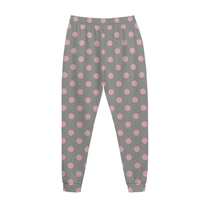 Grey And Pink Polka Dot Pattern Print Jogger Pants