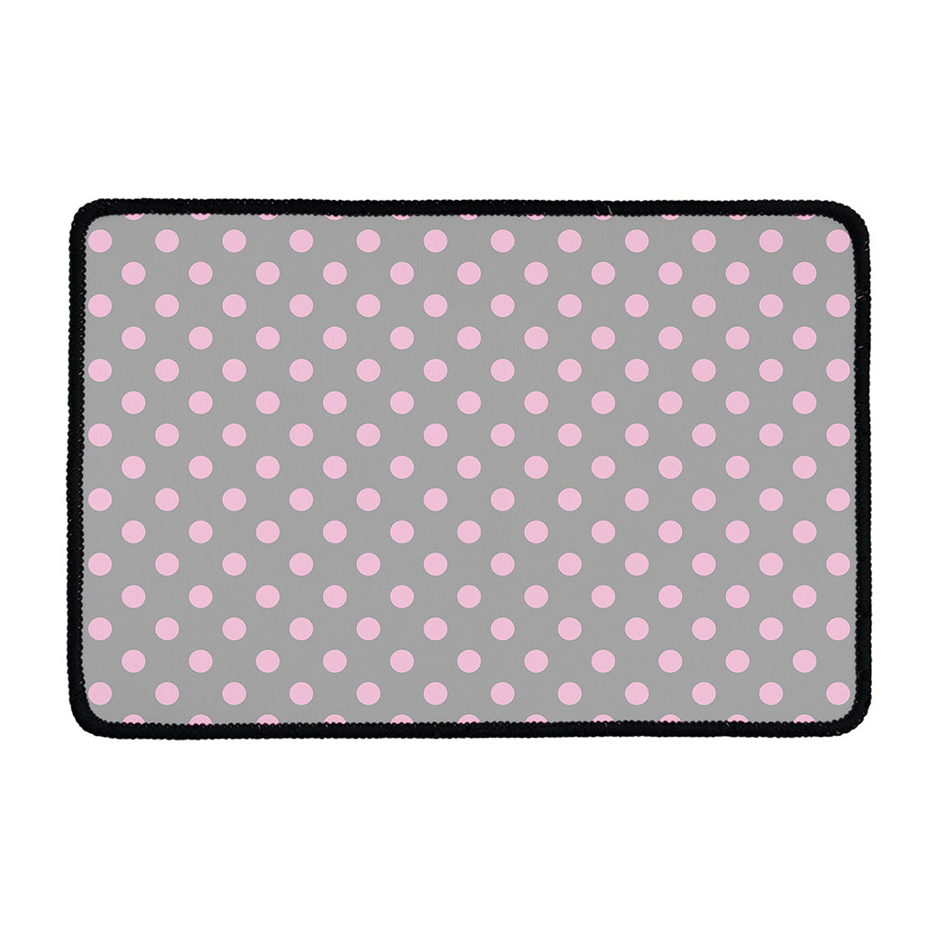 Grey And Pink Polka Dot Pattern Print Kitchen Mat