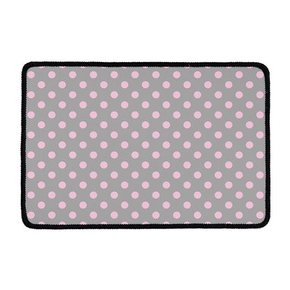 Grey And Pink Polka Dot Pattern Print Kitchen Mat
