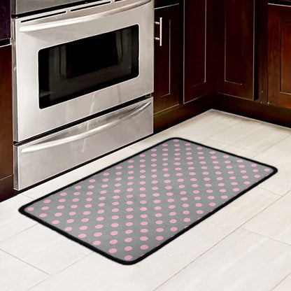 Grey And Pink Polka Dot Pattern Print Kitchen Mat