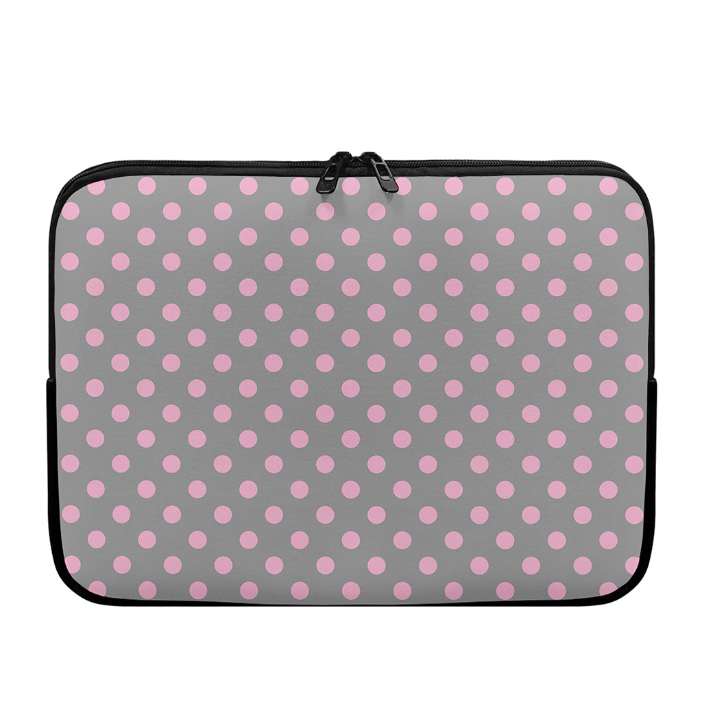 Grey And Pink Polka Dot Pattern Print Laptop Sleeve