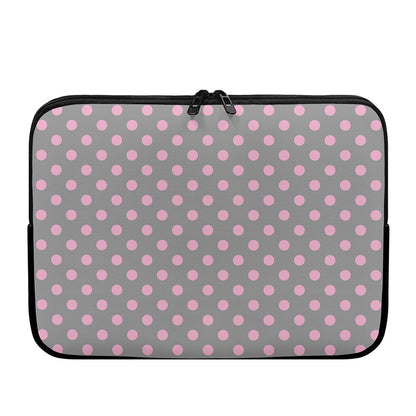 Grey And Pink Polka Dot Pattern Print Laptop Sleeve
