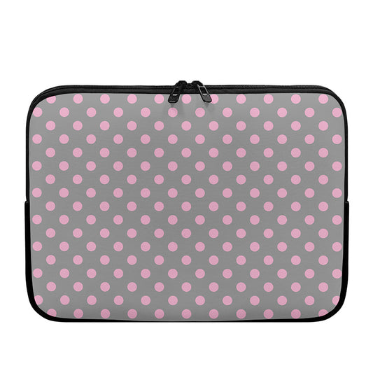 Grey And Pink Polka Dot Pattern Print Laptop Sleeve