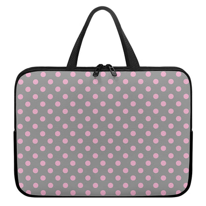 Grey And Pink Polka Dot Pattern Print Laptop Sleeve With Handle