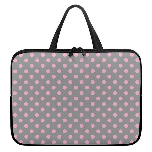 Grey And Pink Polka Dot Pattern Print Laptop Sleeve With Handle