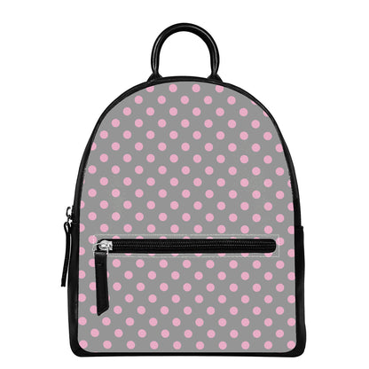 Grey And Pink Polka Dot Pattern Print Leather Backpack