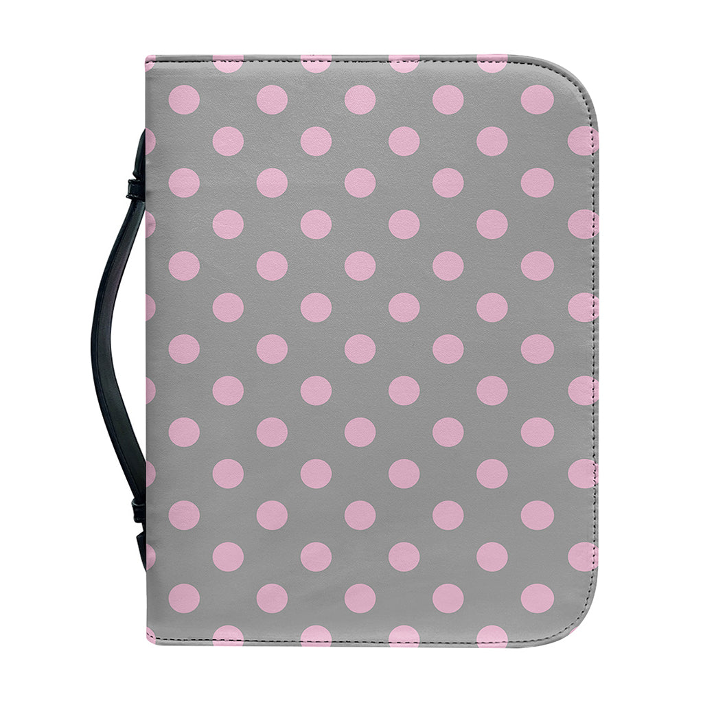 Grey And Pink Polka Dot Pattern Print Leather Bible Cover