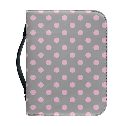 Grey And Pink Polka Dot Pattern Print Leather Bible Cover