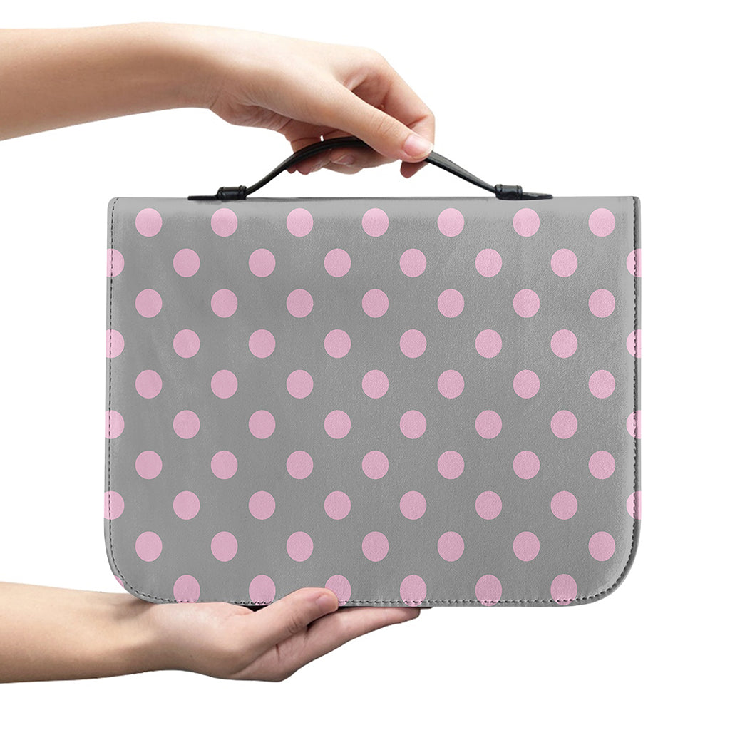 Grey And Pink Polka Dot Pattern Print Leather Bible Cover