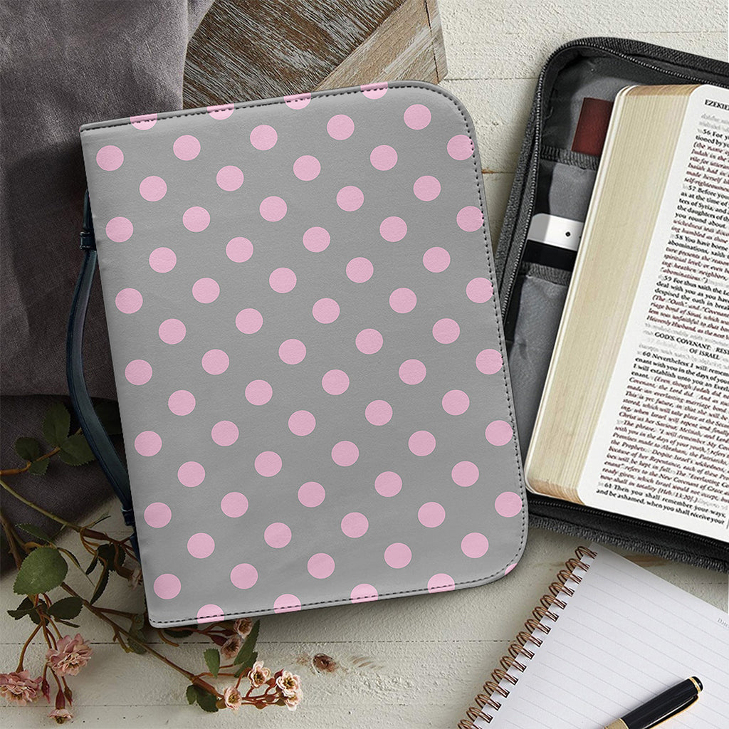Grey And Pink Polka Dot Pattern Print Leather Bible Cover