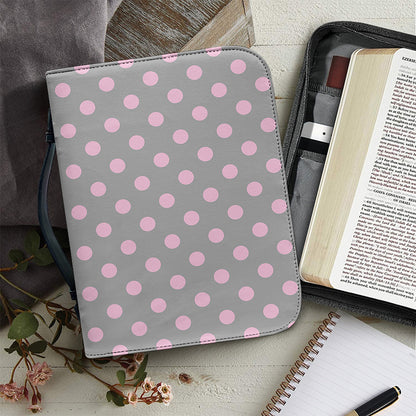 Grey And Pink Polka Dot Pattern Print Leather Bible Cover