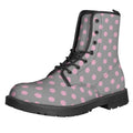 Grey And Pink Polka Dot Pattern Print Lace-Up Boots