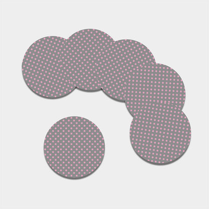 Grey And Pink Polka Dot Pattern Print Leather Coaster Set