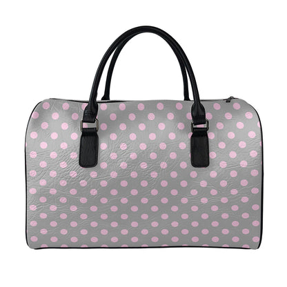 Grey And Pink Polka Dot Pattern Print Leather Duffle Bag