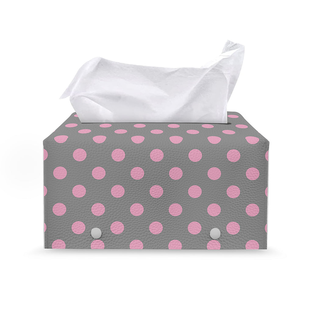 Grey And Pink Polka Dot Pattern Print Leather Tissue Box Cover