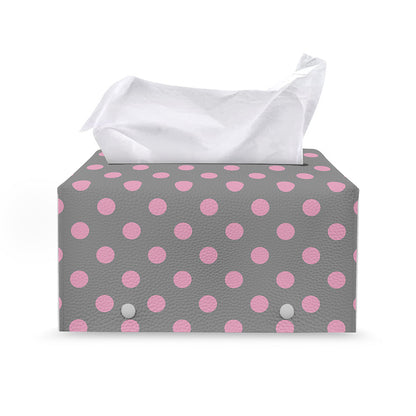 Grey And Pink Polka Dot Pattern Print Leather Tissue Box Cover