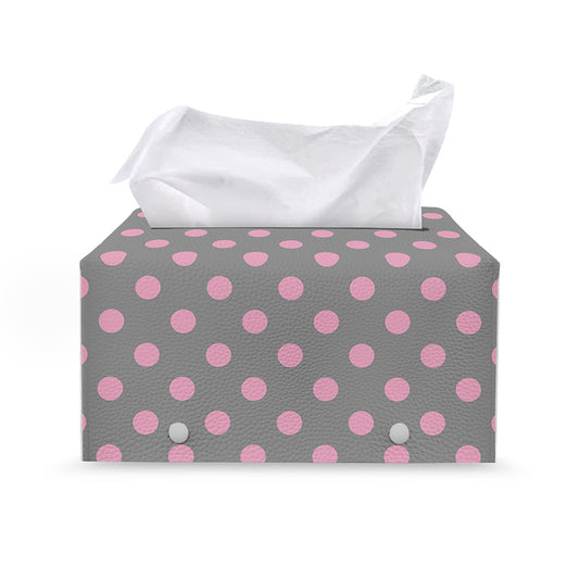 Grey And Pink Polka Dot Pattern Print Leather Tissue Box Cover