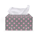 Grey And Pink Polka Dot Pattern Print Leather Tissue Box Cover