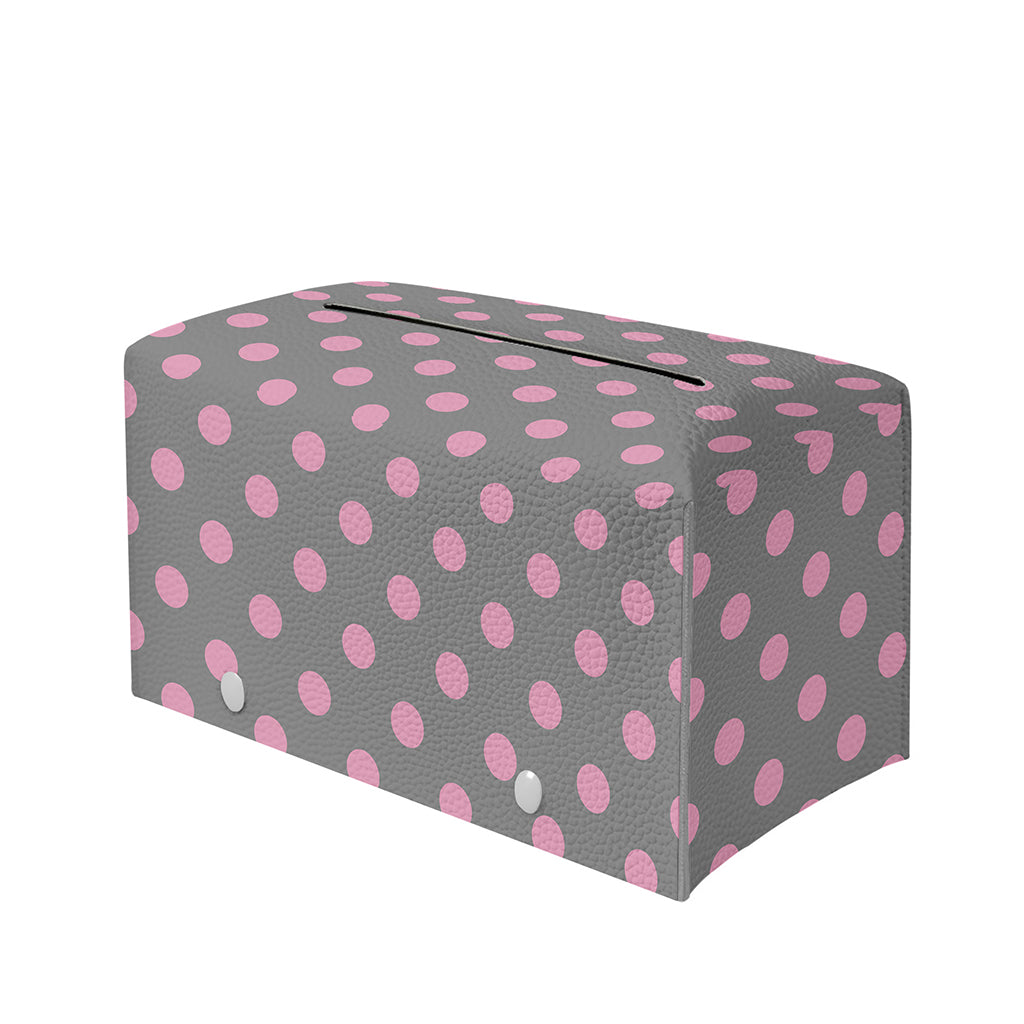Grey And Pink Polka Dot Pattern Print Leather Tissue Box Cover