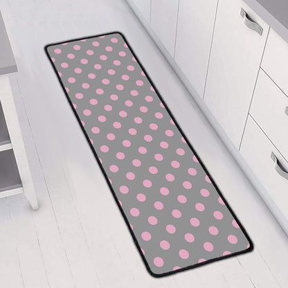 Grey And Pink Polka Dot Pattern Print Long Kitchen Mat