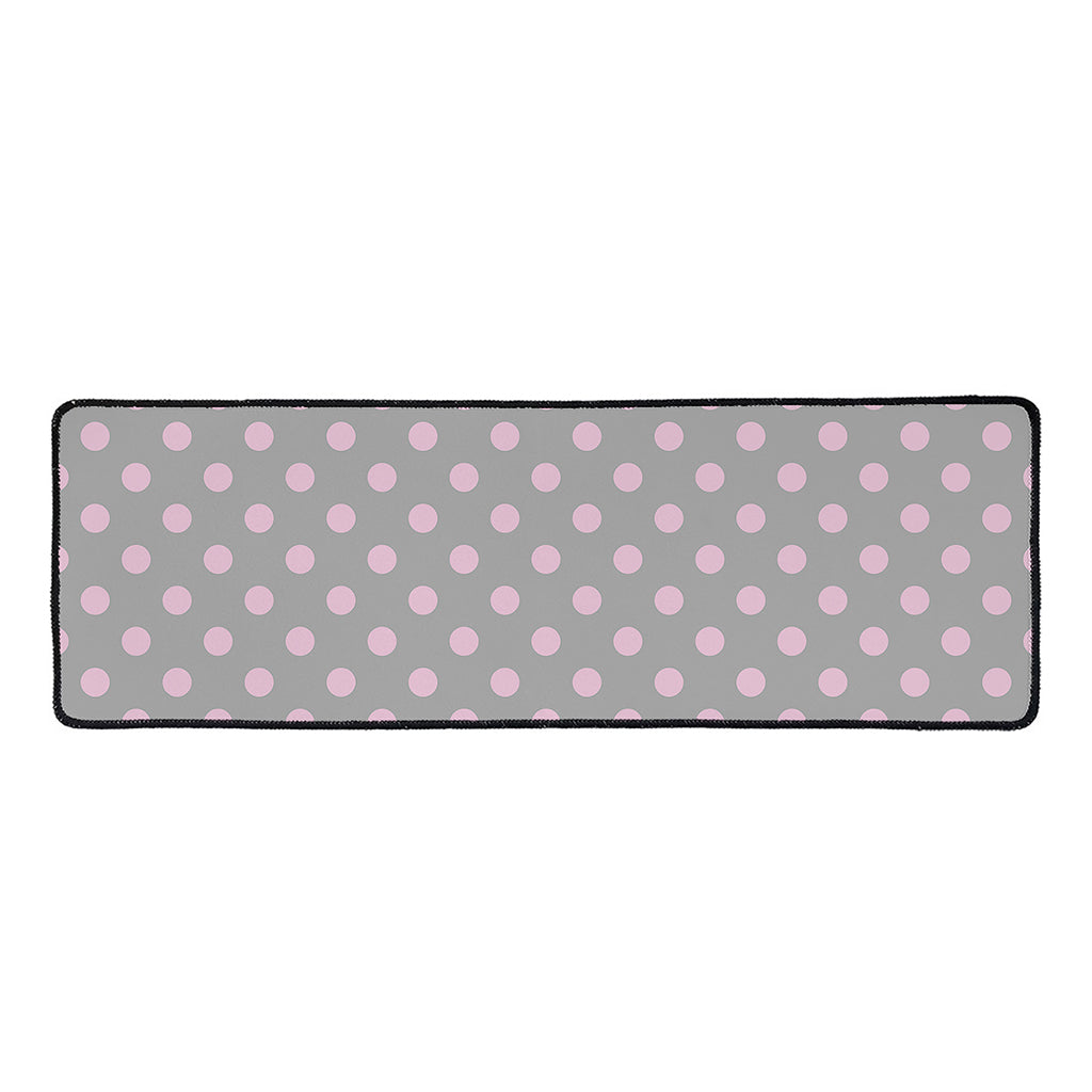 Grey And Pink Polka Dot Pattern Print Long Kitchen Mat