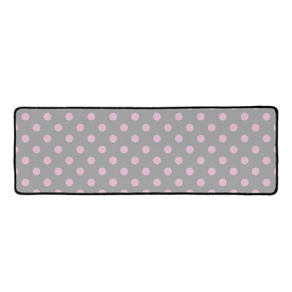 Grey And Pink Polka Dot Pattern Print Long Kitchen Mat