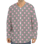 Grey And Pink Polka Dot Pattern Print Long Sleeve Baseball Jersey