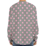 Grey And Pink Polka Dot Pattern Print Long Sleeve Baseball Jersey