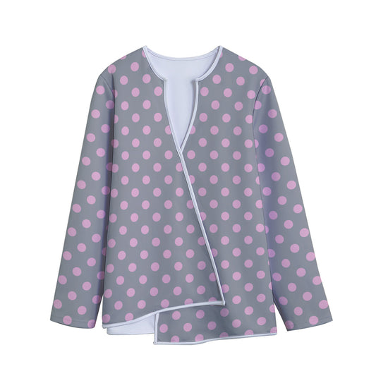 Grey And Pink Polka Dot Pattern Print Long Sleeve Short Coat
